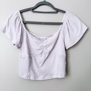 American Eagle Purple Ribbed Short Sleeve Cropped Top Size Small